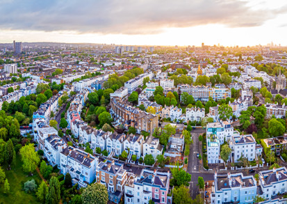 Aerial view over west London
