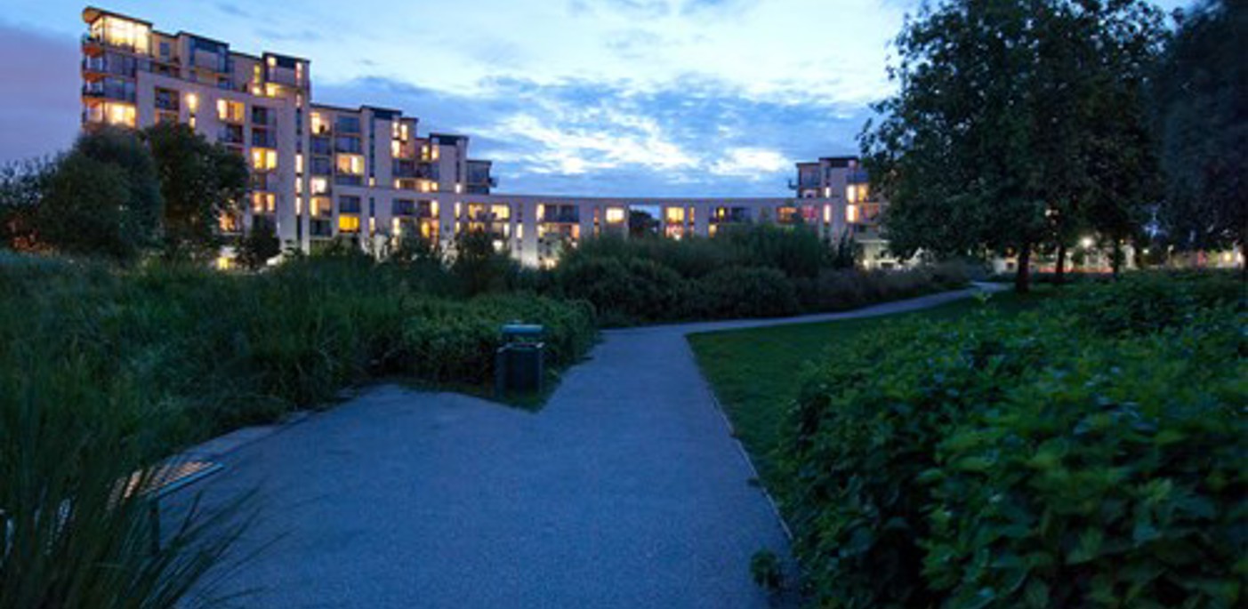 Grahame Park external building at night
